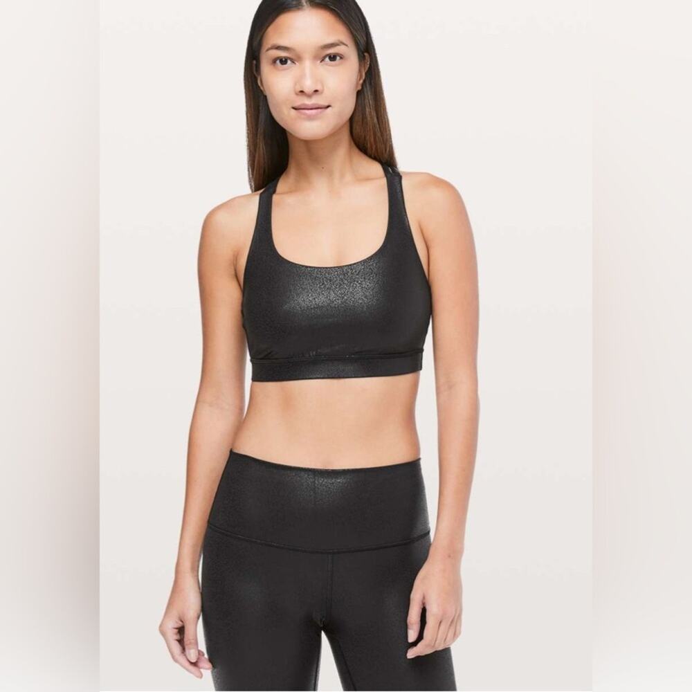 Lululemon Energy Bra size 4 
Luminosity Foil Print Black Black